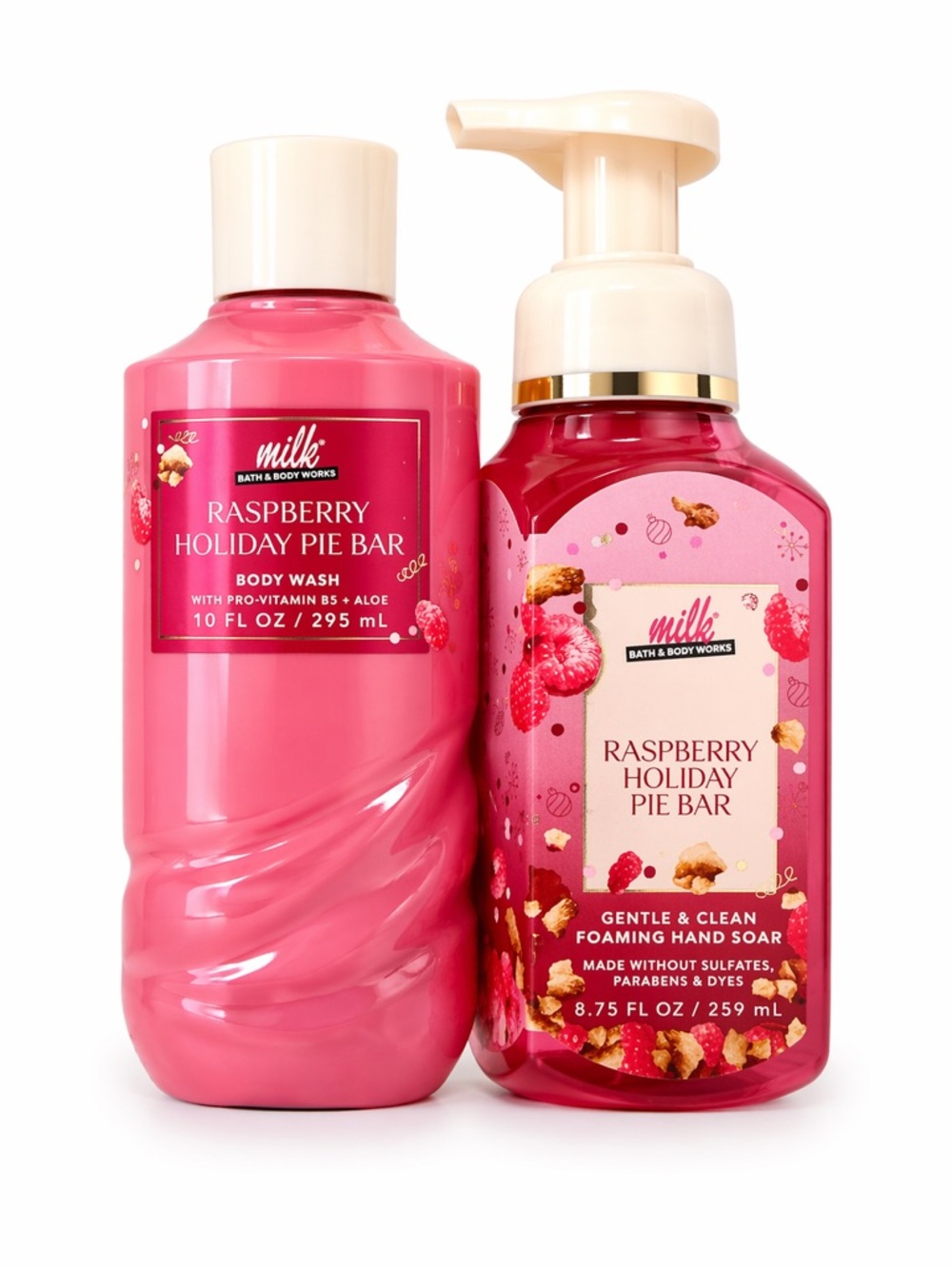 Bath & Body Works Raspberry Holiday Pie Bar Body Wash & Foaming Hand Soap Set